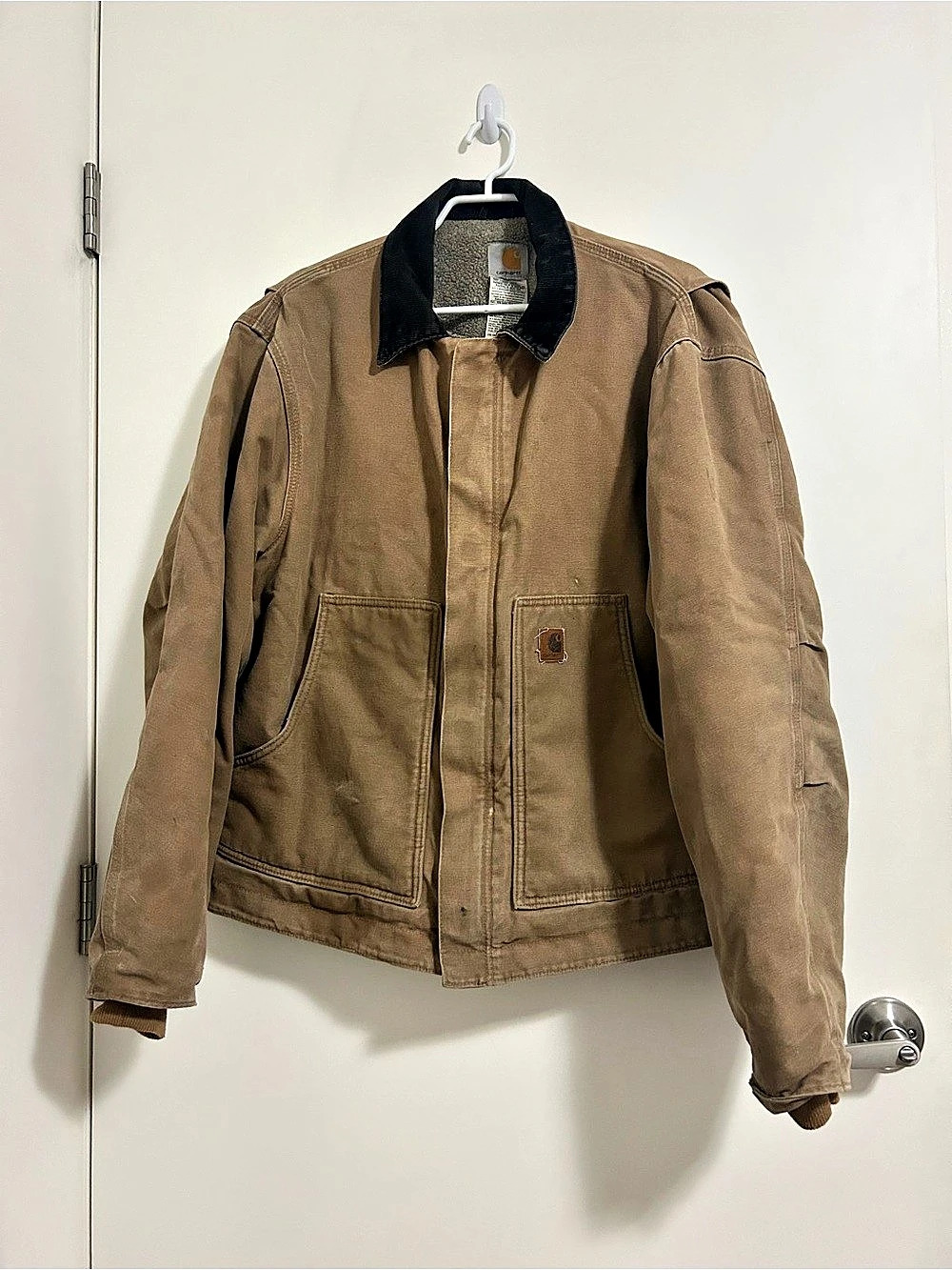 Carhartt J164 CML Sandstone Dearborn Jacket Sherpa Lined Distressed 2007 Men’s L